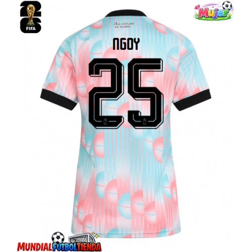 Camiseta Bélgica Nathan Ngoy #25 Segunda Equipación Replica Mundial 2026 para mujer mangas cortas